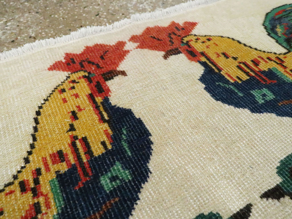 Vintage Turkish Anatolian Pictorial Throw Rug, No.26670 - Staging