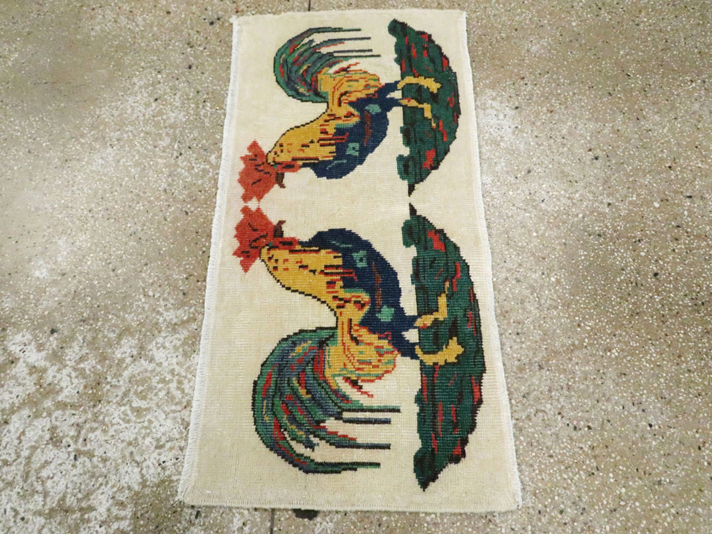 Vintage Turkish Anatolian Pictorial Throw Rug, No.26670 - Staging