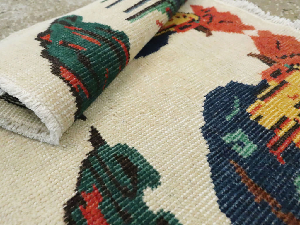 Vintage Turkish Anatolian Pictorial Throw Rug, No.26670 - Staging