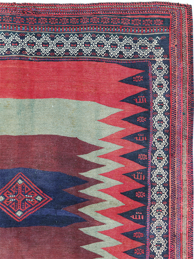 Vintage Persian Shiraz Flatweave Kilim Square Accent Rug, No.26679 - Staging