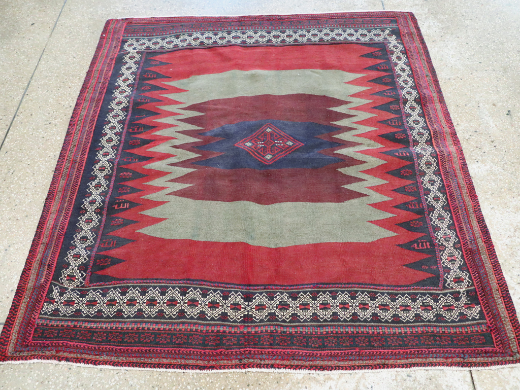 Vintage Persian Shiraz Flatweave Kilim Square Accent Rug, No.26679 - Staging