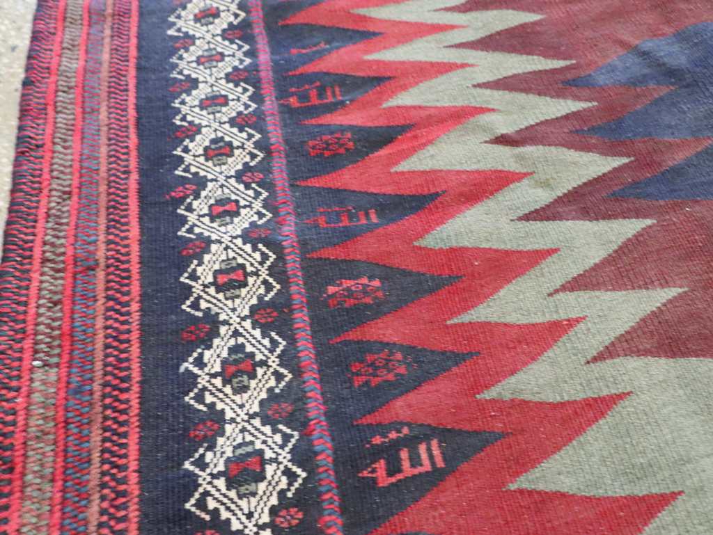 Vintage Persian Shiraz Flatweave Kilim Square Accent Rug, No.26679 - Staging