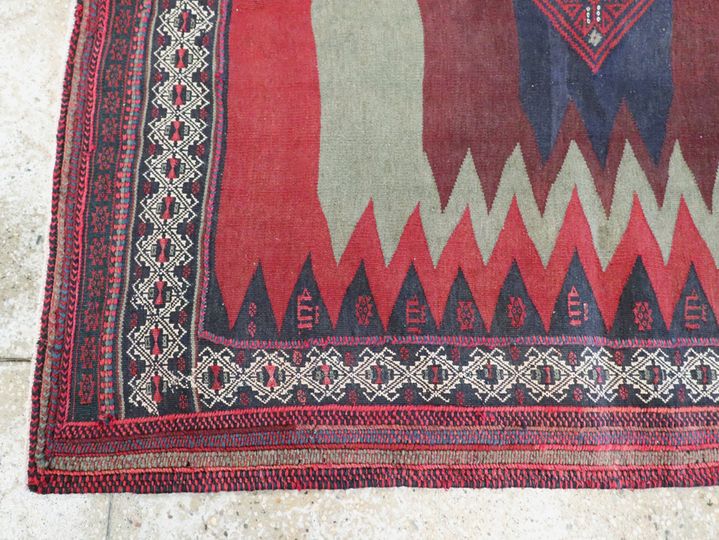 Vintage Persian Shiraz Flatweave Kilim Square Accent Rug, No.26679 - Staging