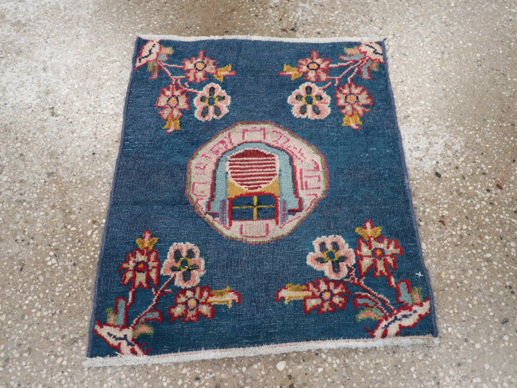 Vintage Persian Mashad Pictorial Throw Rug (Pair: 1 of 2), No.26680 - Staging