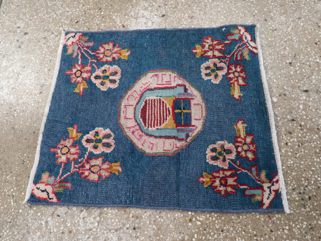 Vintage Persian Mashad Pictorial Throw Rug (Pair: 1 of 2), No.26680 - Staging