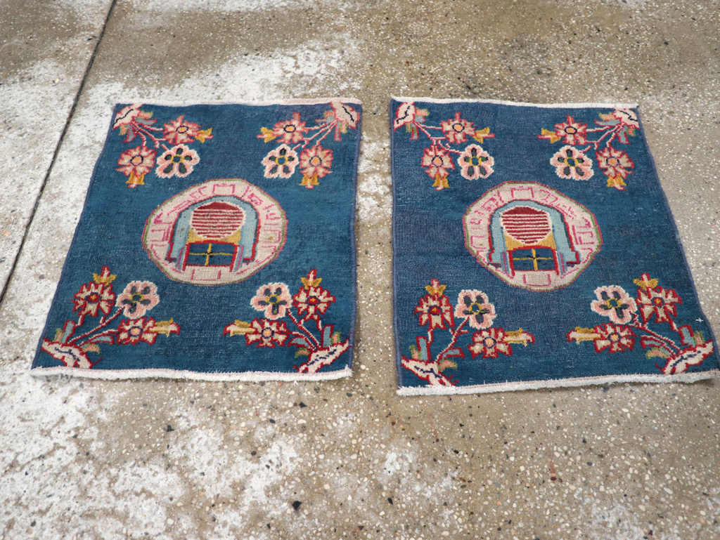 Vintage Persian Mashad Pictorial Throw Rug (Pair: 1 of 2), No.26680 - Staging
