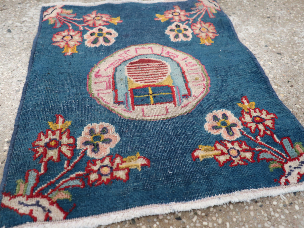 Vintage Persian Mashad Pictorial Throw Rug (Pair: 2 of 2), No.26681 - Staging