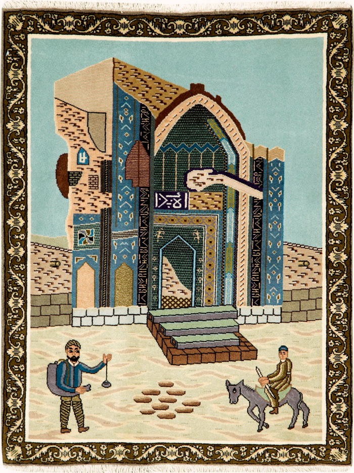 Vintage Persian Tabriz Pictorial Rug, No.26682 - Staging