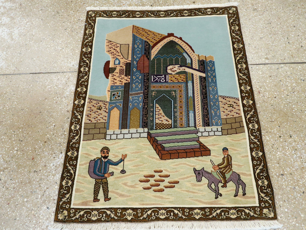 Vintage Persian Tabriz Pictorial Rug, No.26682 - Staging