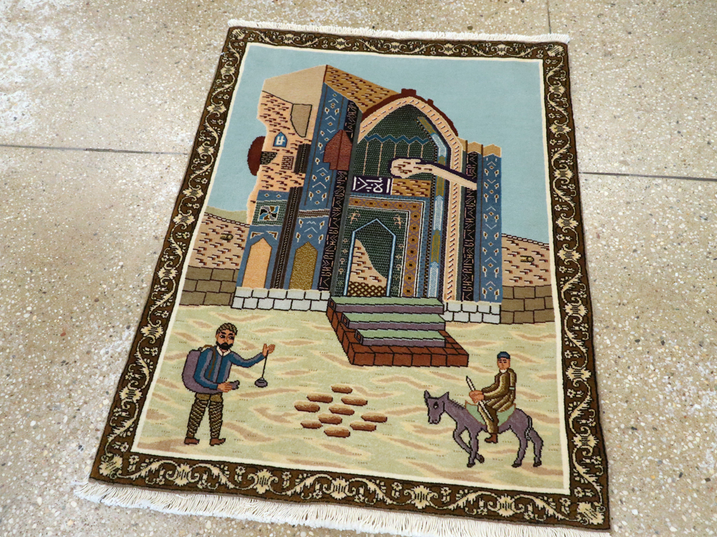 Vintage Persian Tabriz Pictorial Rug, No.26682 - Staging