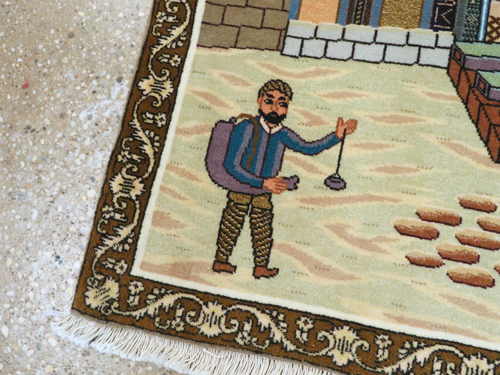 Vintage Persian Tabriz Pictorial Rug, No.26682 - Staging