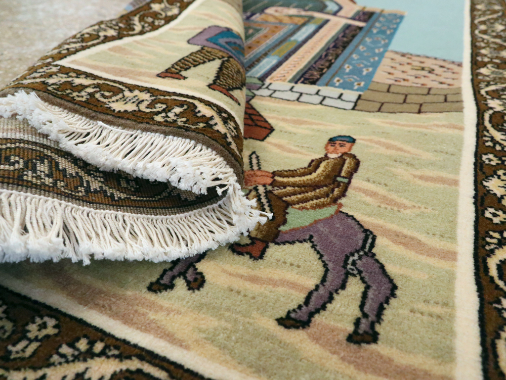 Vintage Persian Tabriz Pictorial Rug, No.26682 - Staging