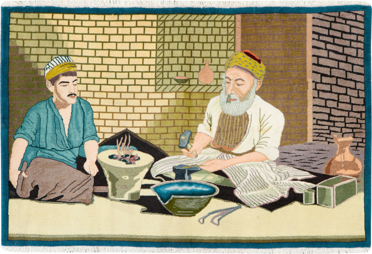 Vintage Persian Tabiz Pictorial Rug, No.26693 - Staging