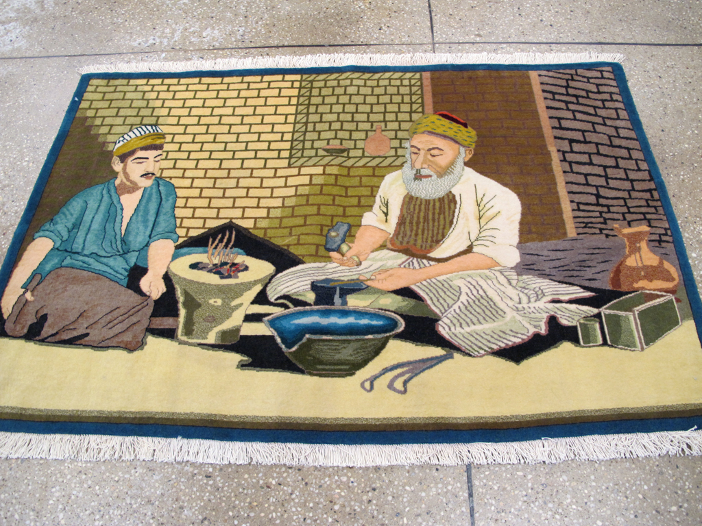 Vintage Persian Tabiz Pictorial Rug, No.26693 - Staging