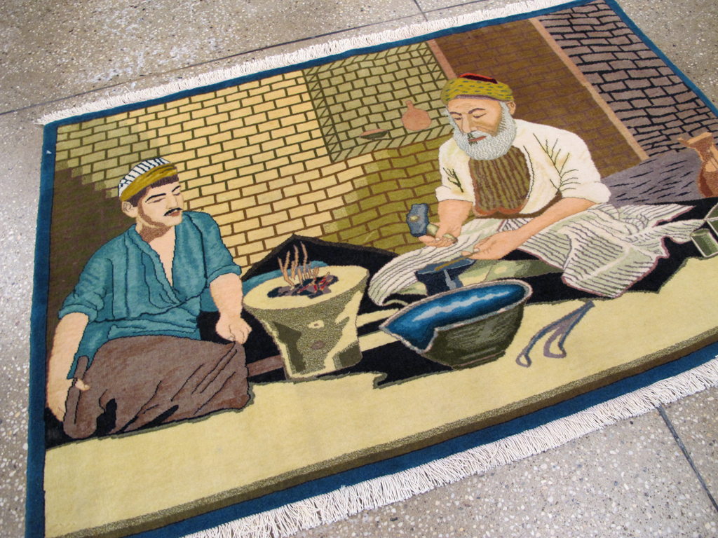 Vintage Persian Tabiz Pictorial Rug, No.26693 - Staging