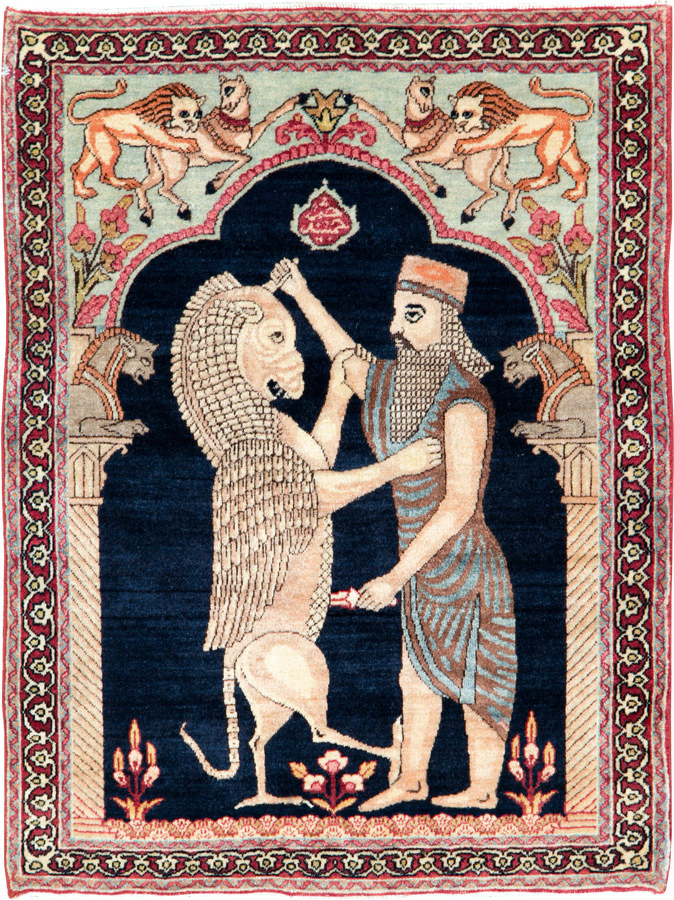 Antique Persian Lavar Kerman Pictorial Rug, No.26695 - Staging