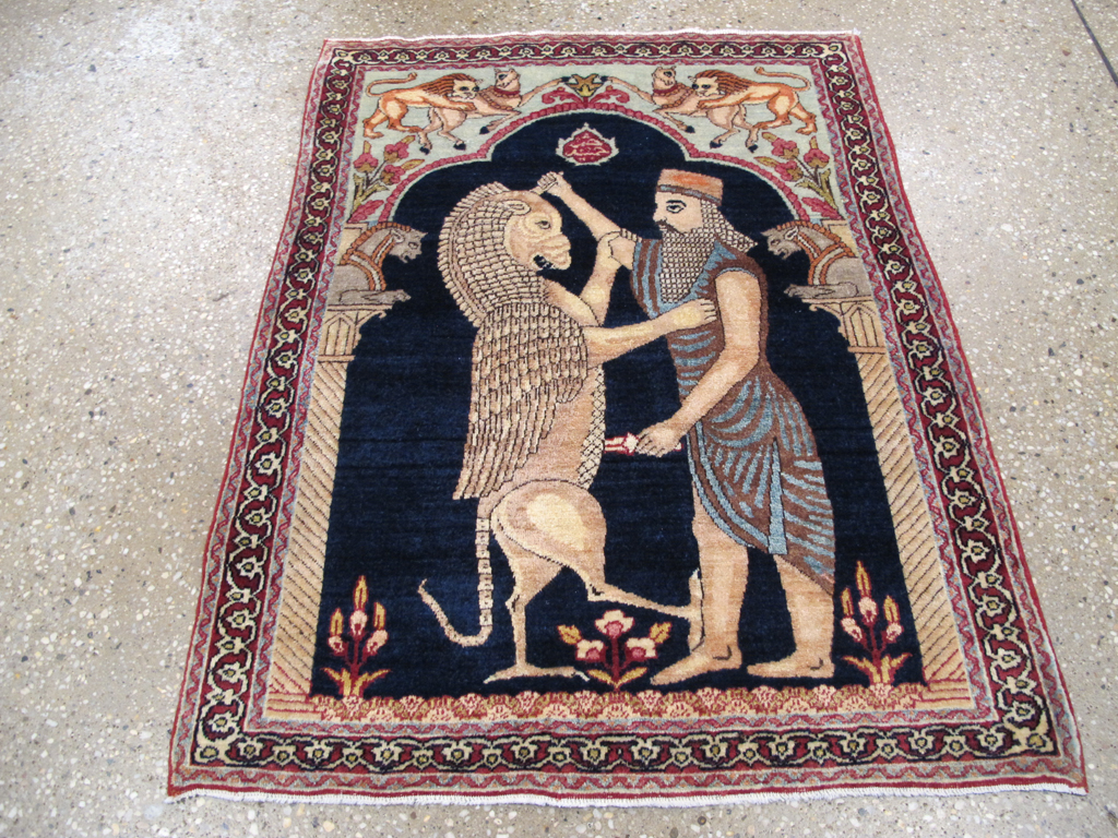 Antique Persian Lavar Kerman Pictorial Rug, No.26695 - Staging