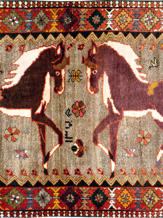Vintage Qashqai Pictorial Rug, No.26700 - Staging