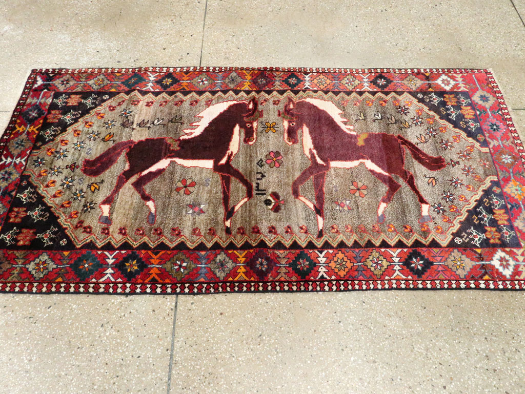 Vintage Qashqai Pictorial Rug, No.26700 - Staging