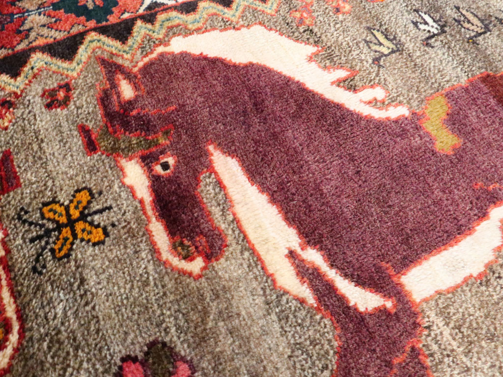 Vintage Qashqai Pictorial Rug, No.26700 - Staging