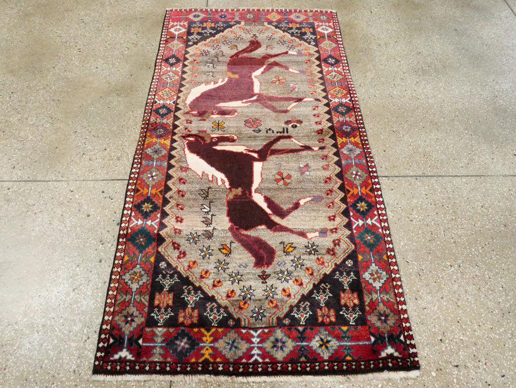 Vintage Qashqai Pictorial Rug, No.26700 - Staging