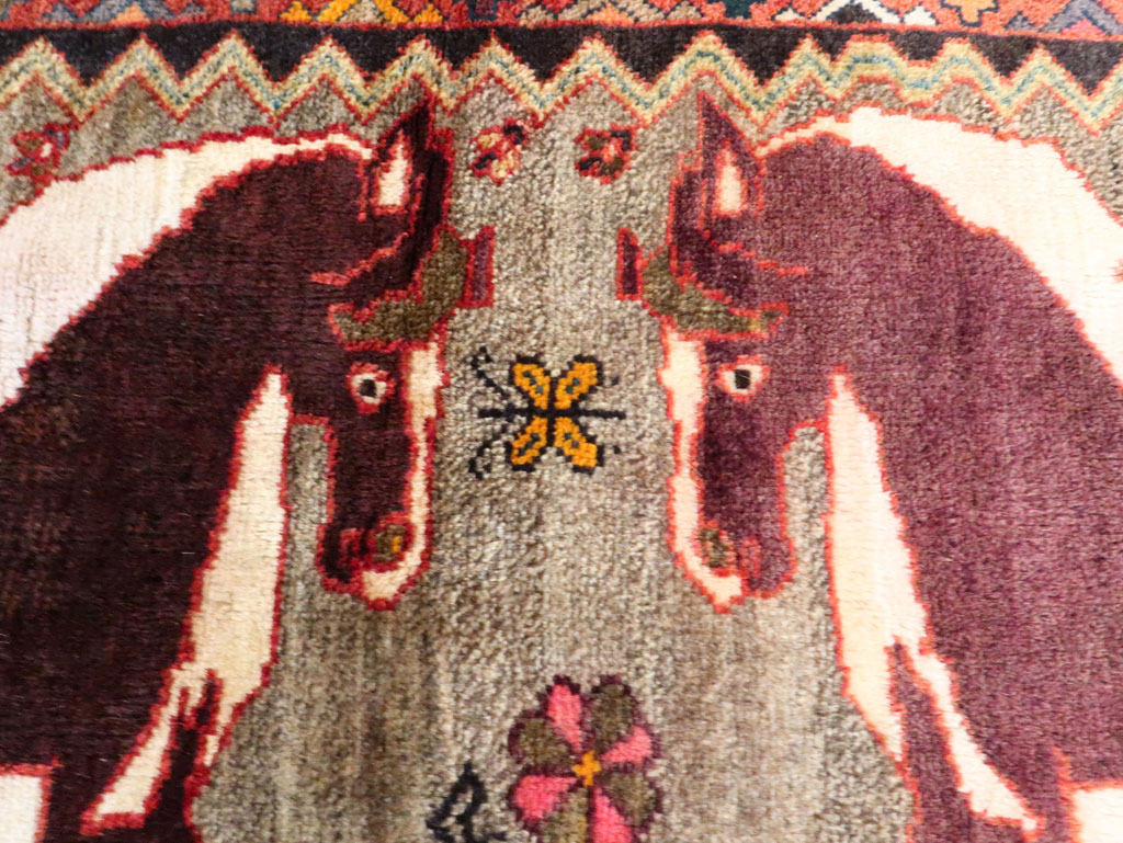 Vintage Qashqai Pictorial Rug, No.26700 - Staging