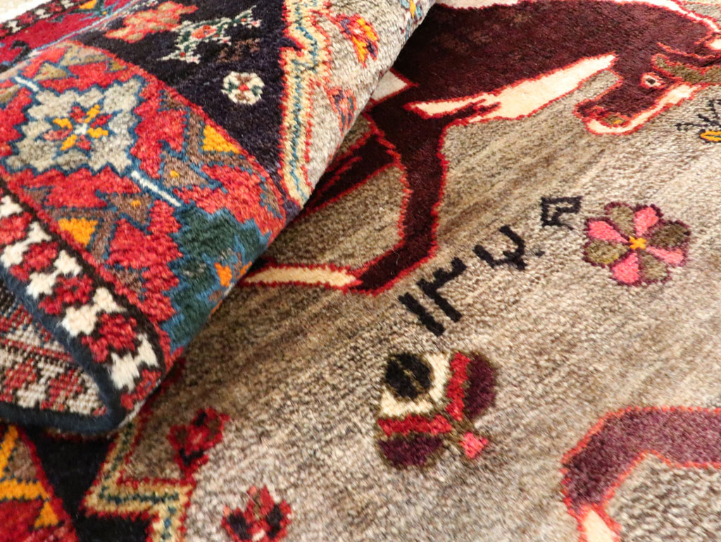 Vintage Qashqai Pictorial Rug, No.26700 - Staging