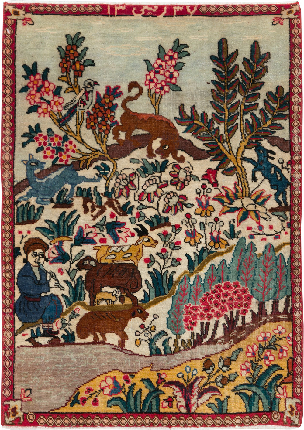 Vintage Persian Tabriz Pictorial Rug, No.26702 - Staging