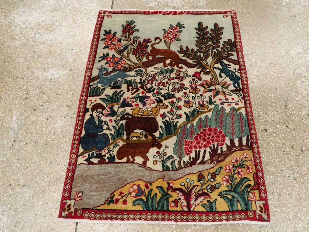 Vintage Persian Tabriz Pictorial Rug, No.26702 - Staging