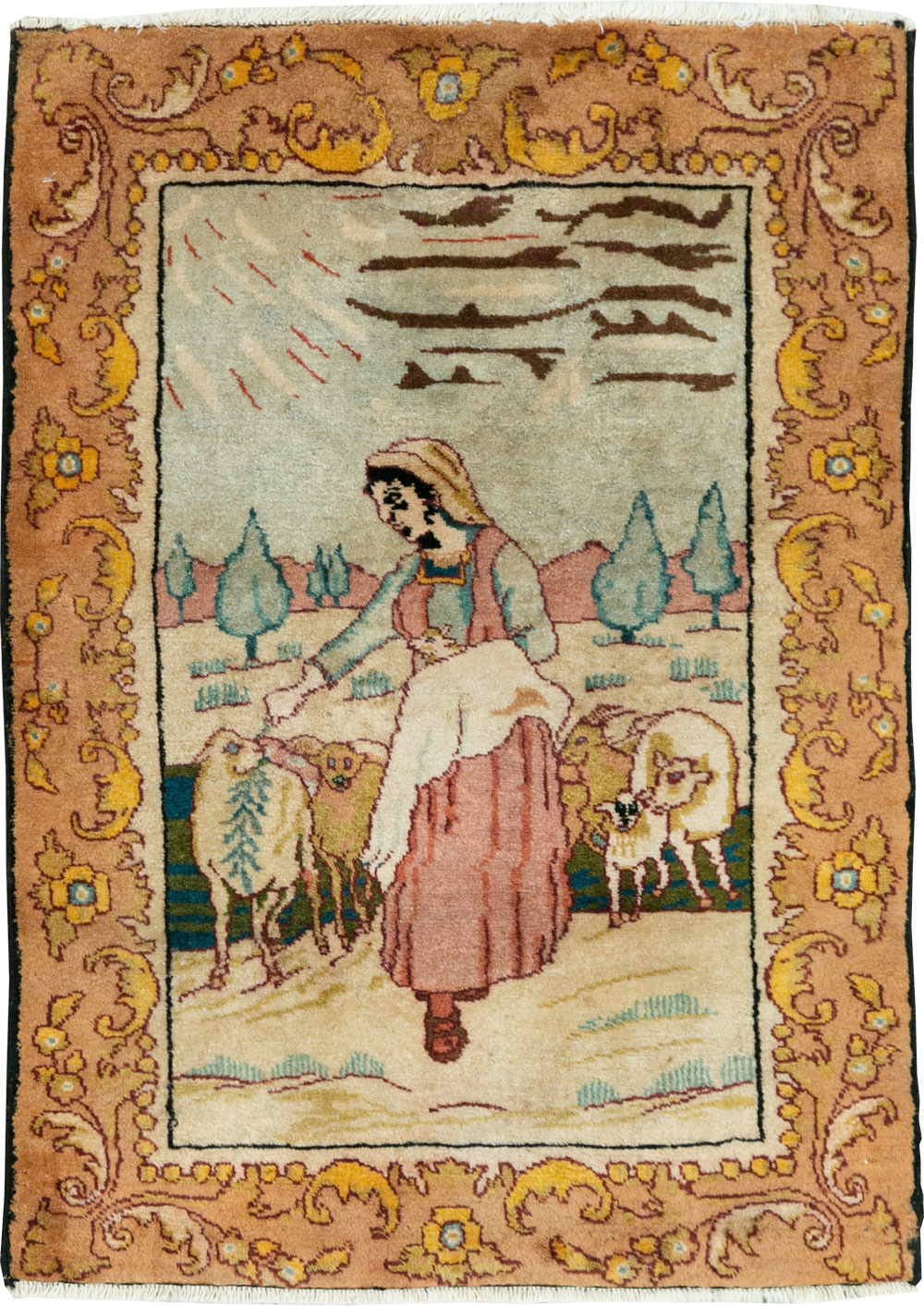 Vintage Persian Tabriz Pictorial Rug, No.26703 - Staging