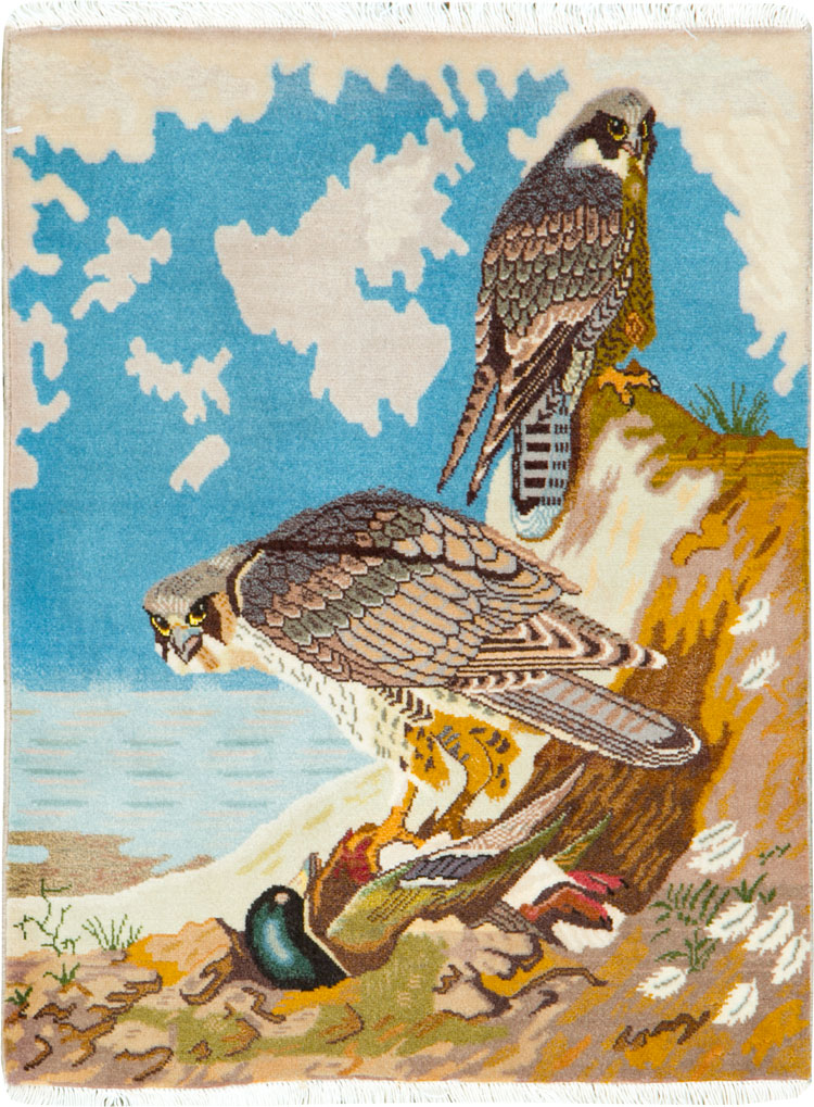 Vintage Persian Tabriz Pictorial Rug, No.26705 - Staging