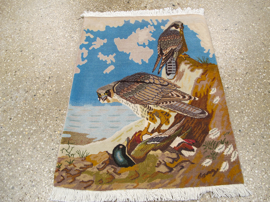 Vintage Persian Tabriz Pictorial Rug, No.26705 - Staging