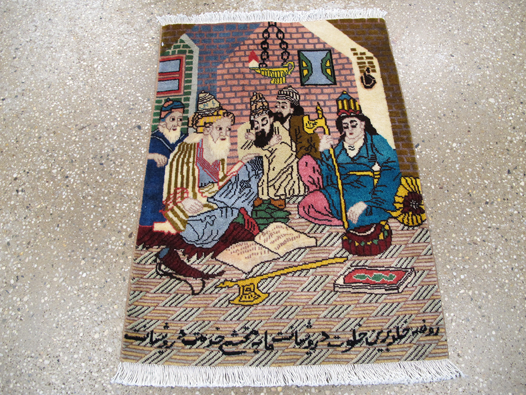 Vintage Persian Tabriz Pictorial Rug, No.26706 - Staging