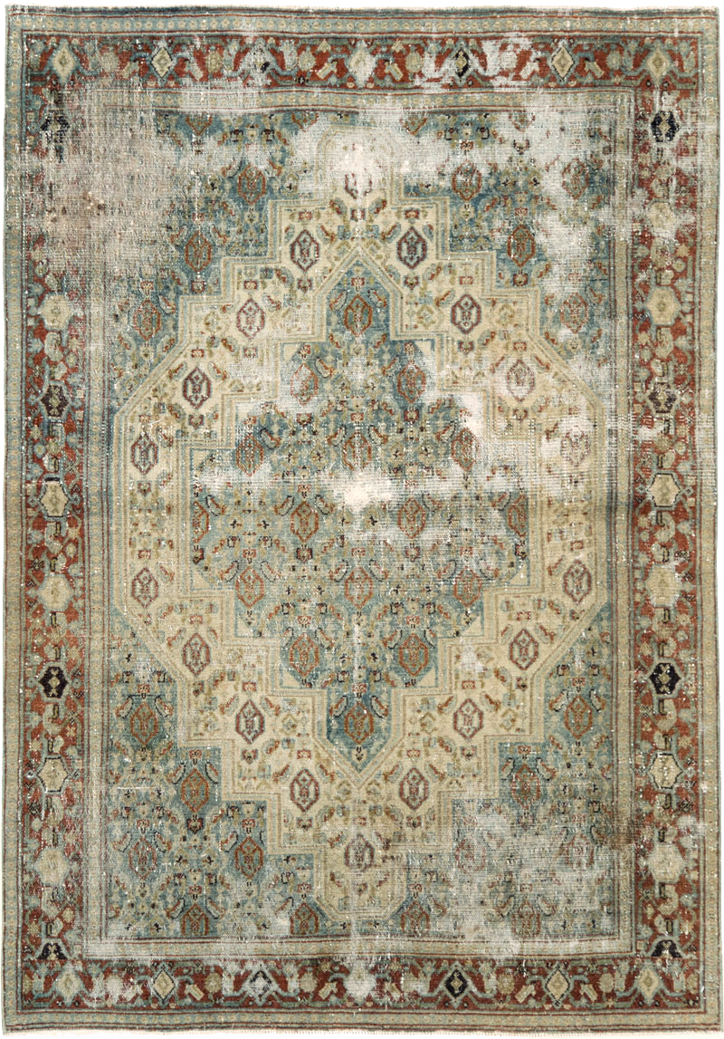 Antique Persian Senneh Distressed Rug, No.26708 - Staging