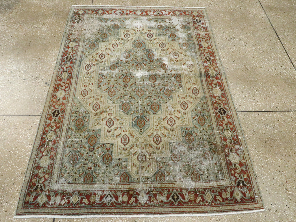 Antique Persian Senneh Distressed Rug, No.26708 - Staging