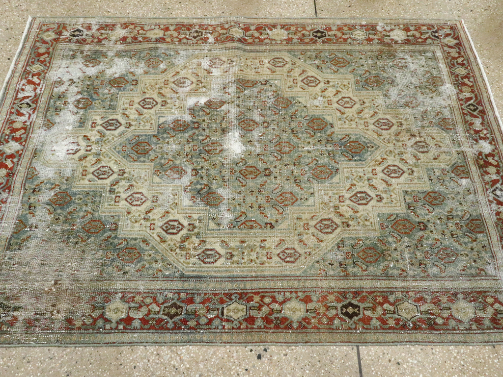 Antique Persian Senneh Distressed Rug, No.26708 - Staging