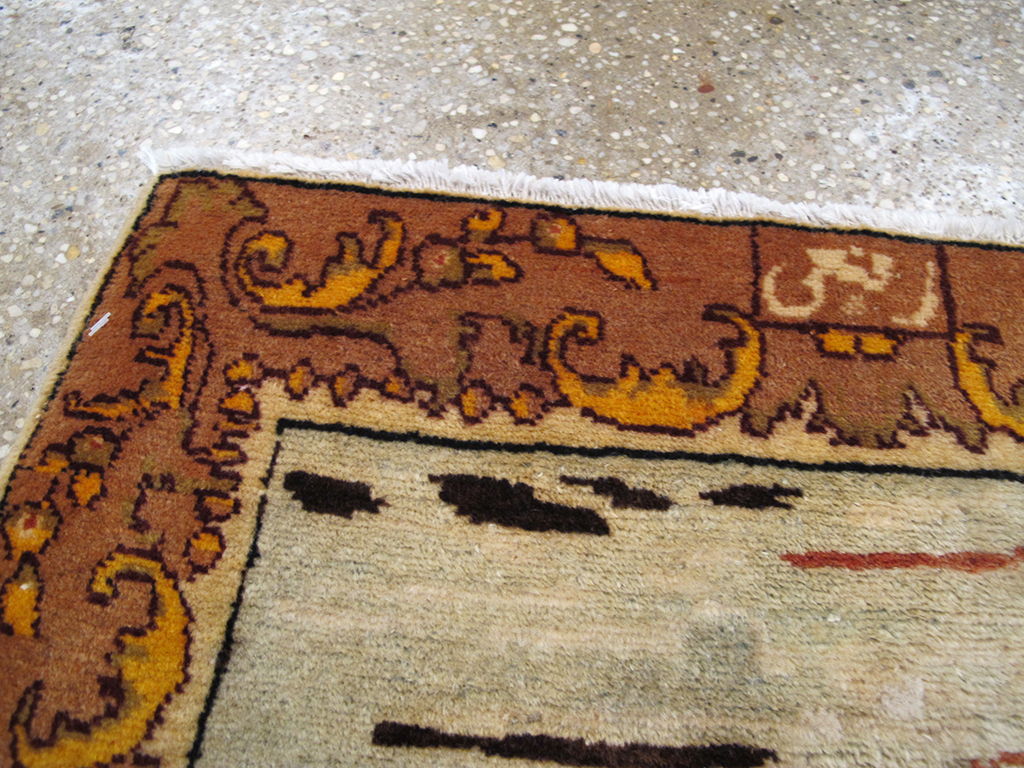 Vintage Persian Tabriz Pictorial Throw Rug, No.26711 - Staging