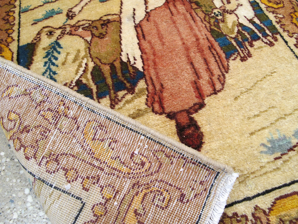 Vintage Persian Tabriz Pictorial Throw Rug, No.26711 - Staging