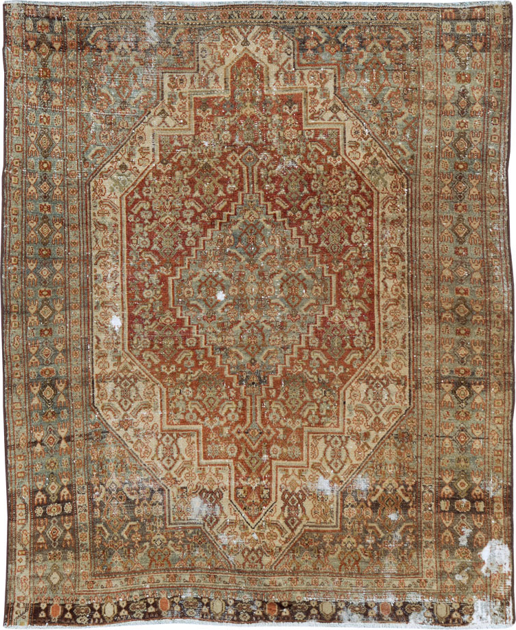 Antique Persian Senneh Distressed Rug, No.26712 - Staging