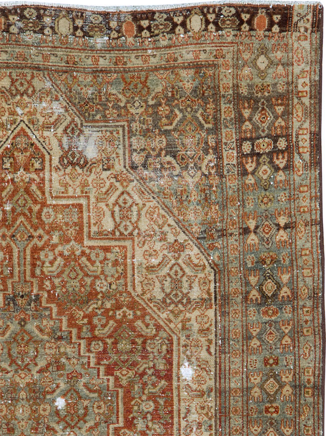 Antique Persian Senneh Distressed Rug, No.26712 - Staging