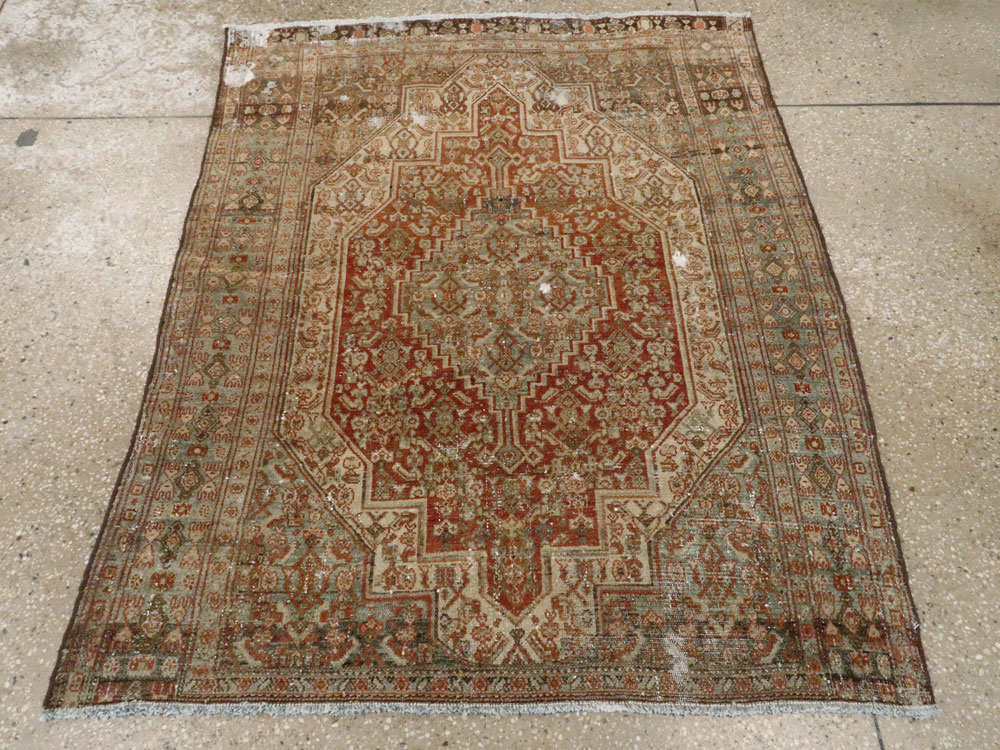 Antique Persian Senneh Distressed Rug, No.26712 - Staging