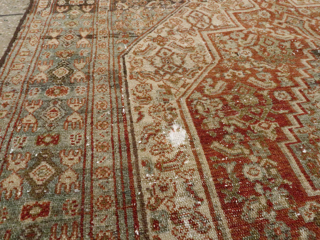 Antique Persian Senneh Distressed Rug, No.26712 - Staging