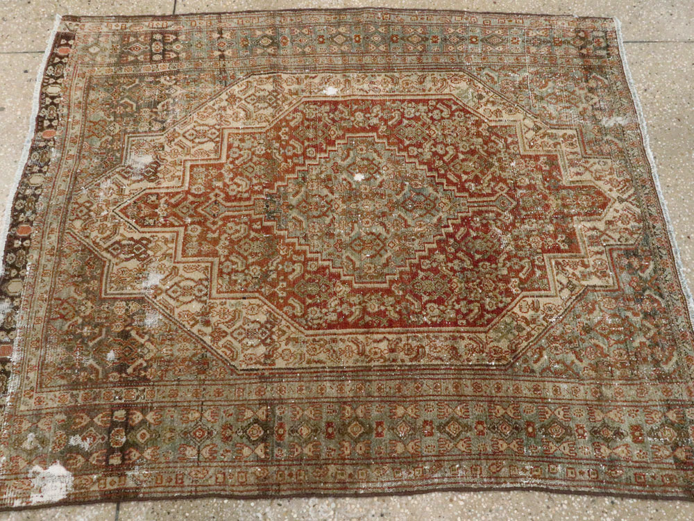 Antique Persian Senneh Distressed Rug, No.26712 - Staging