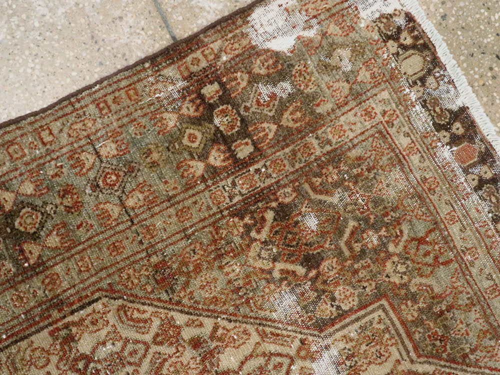 Antique Persian Senneh Distressed Rug, No.26712 - Staging