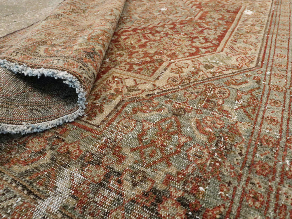Antique Persian Senneh Distressed Rug, No.26712 - Staging