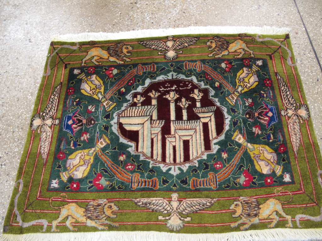 Vintage Persian Tabriz Pictorial Rug, No.26715 - Staging