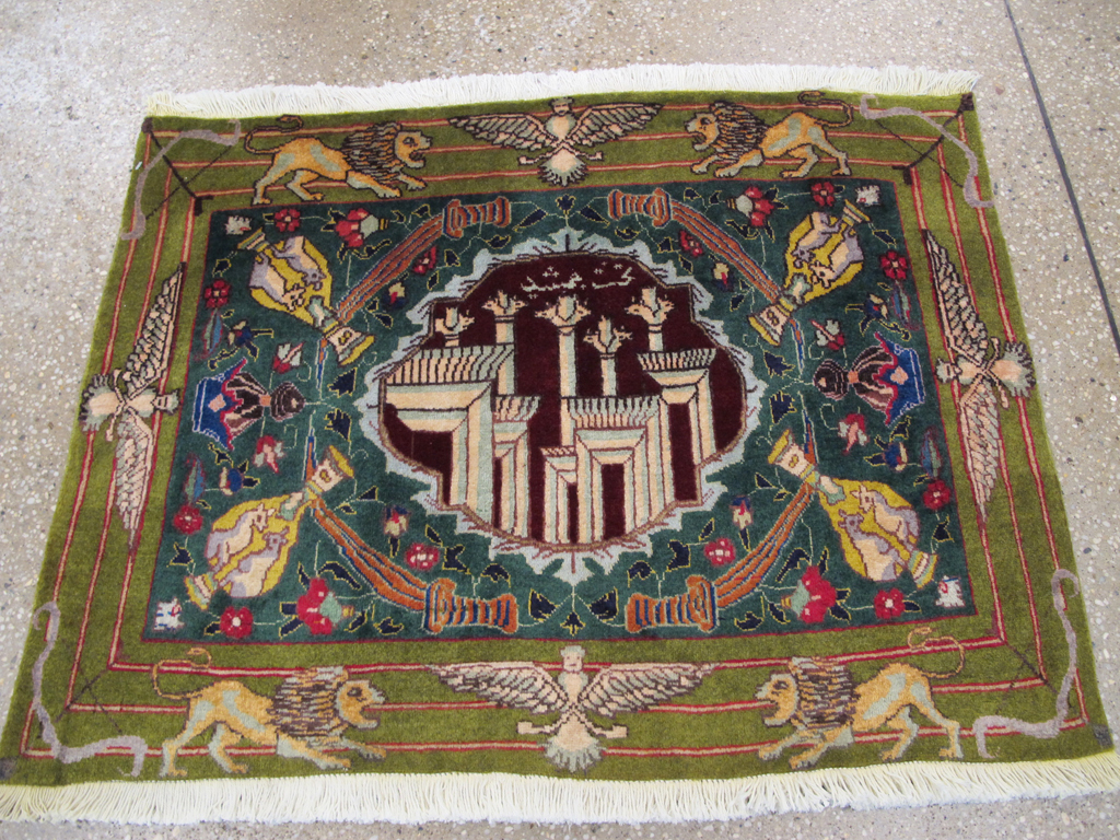 Vintage Persian Tabriz Pictorial Rug, No.26715 - Staging