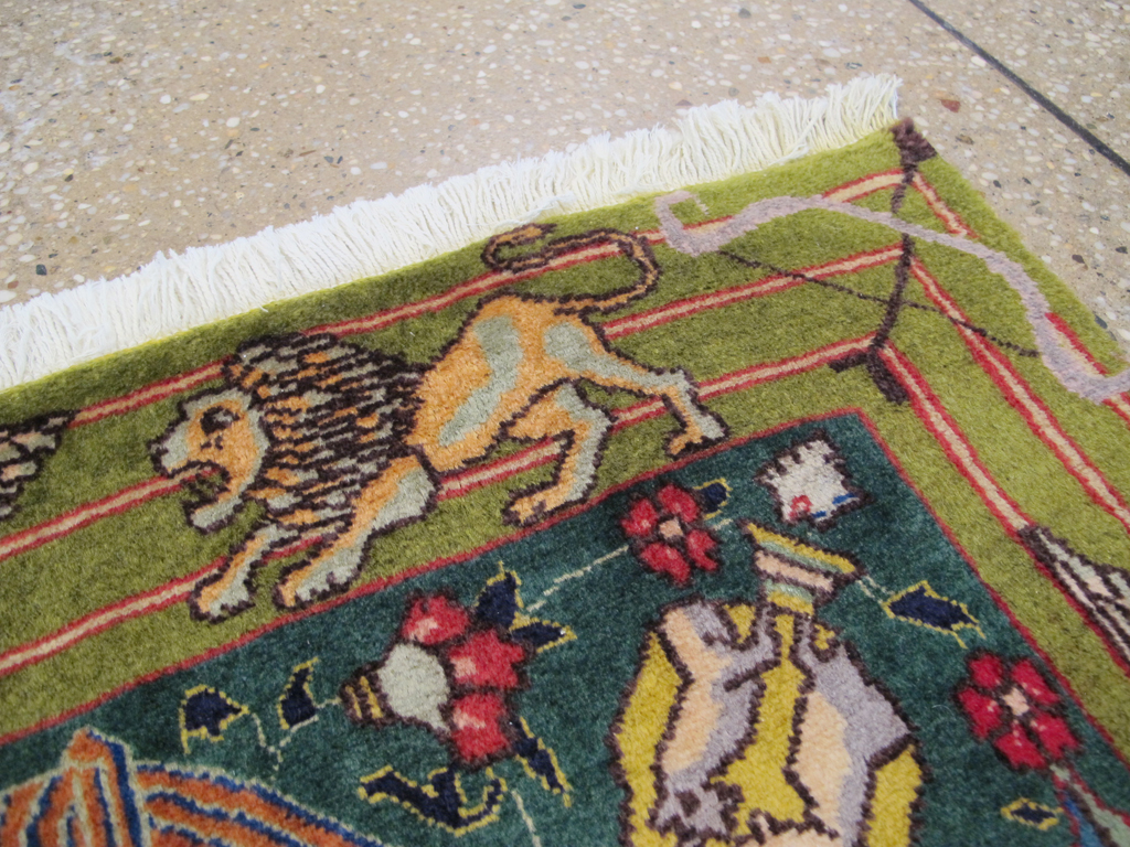 Vintage Persian Tabriz Pictorial Rug, No.26715 - Staging