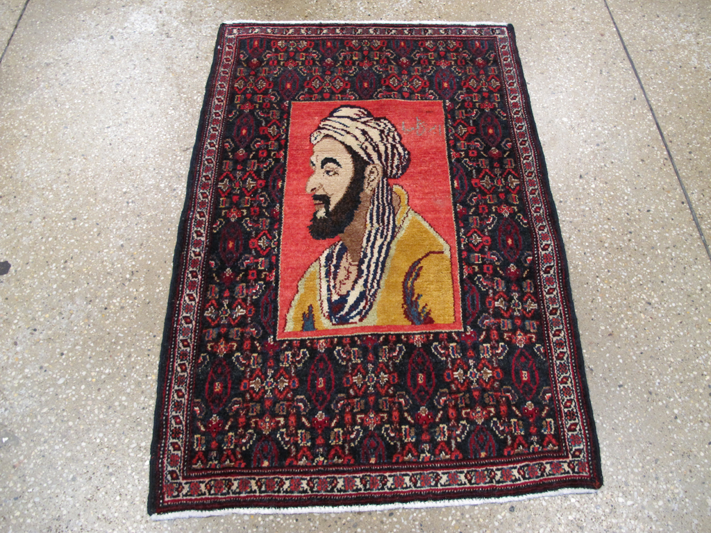 Vintage Persian Senneh Malayer Pictorial Rug, No.26728 - Staging