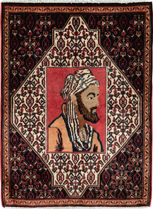 Vintage Persian Senneh Malayer Pictorial Rug, No.26731 - Staging